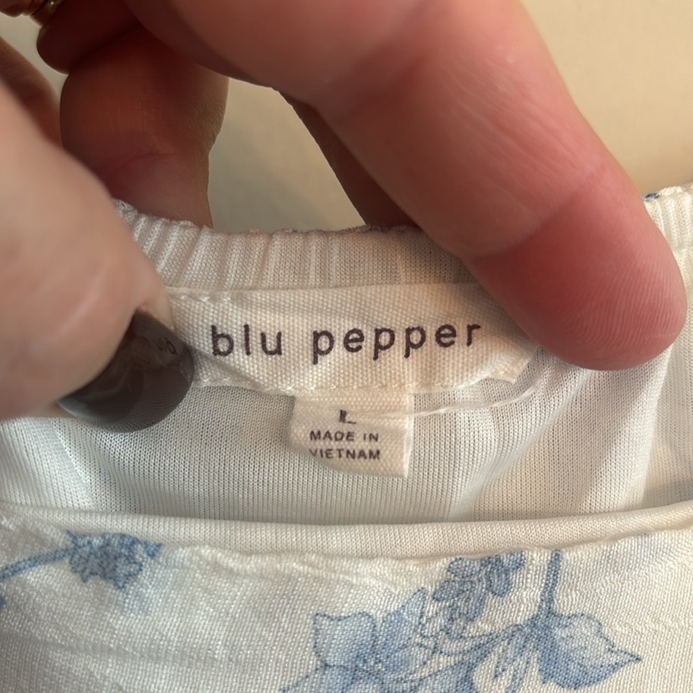 Blu Pepper Blue and White Floral Mini Dress EUC Sz L - Picture 3 of 6